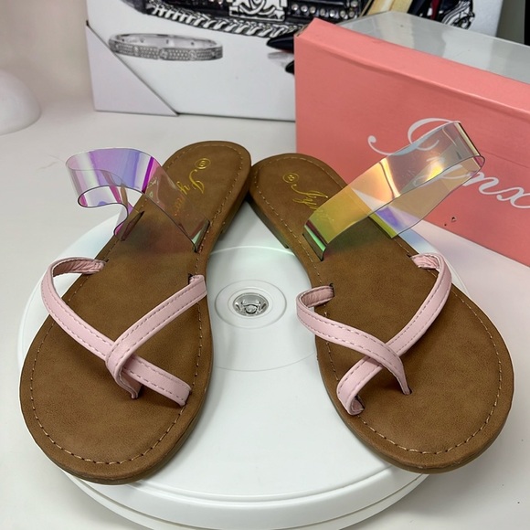 Sandals Pink and Clear Strap nwt - Picture 1 of 5